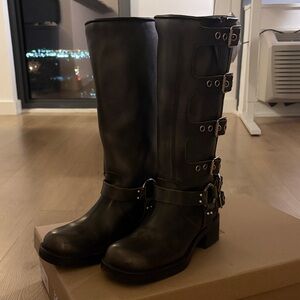 Steve Madden Brown Distress Buckle Combat Boots